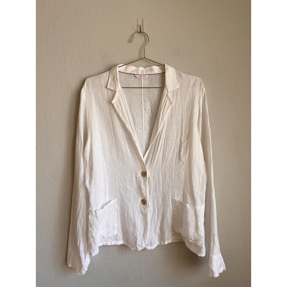 Lorenzini Women's 100% Linen Button Down Shirt in White Size LARGE
